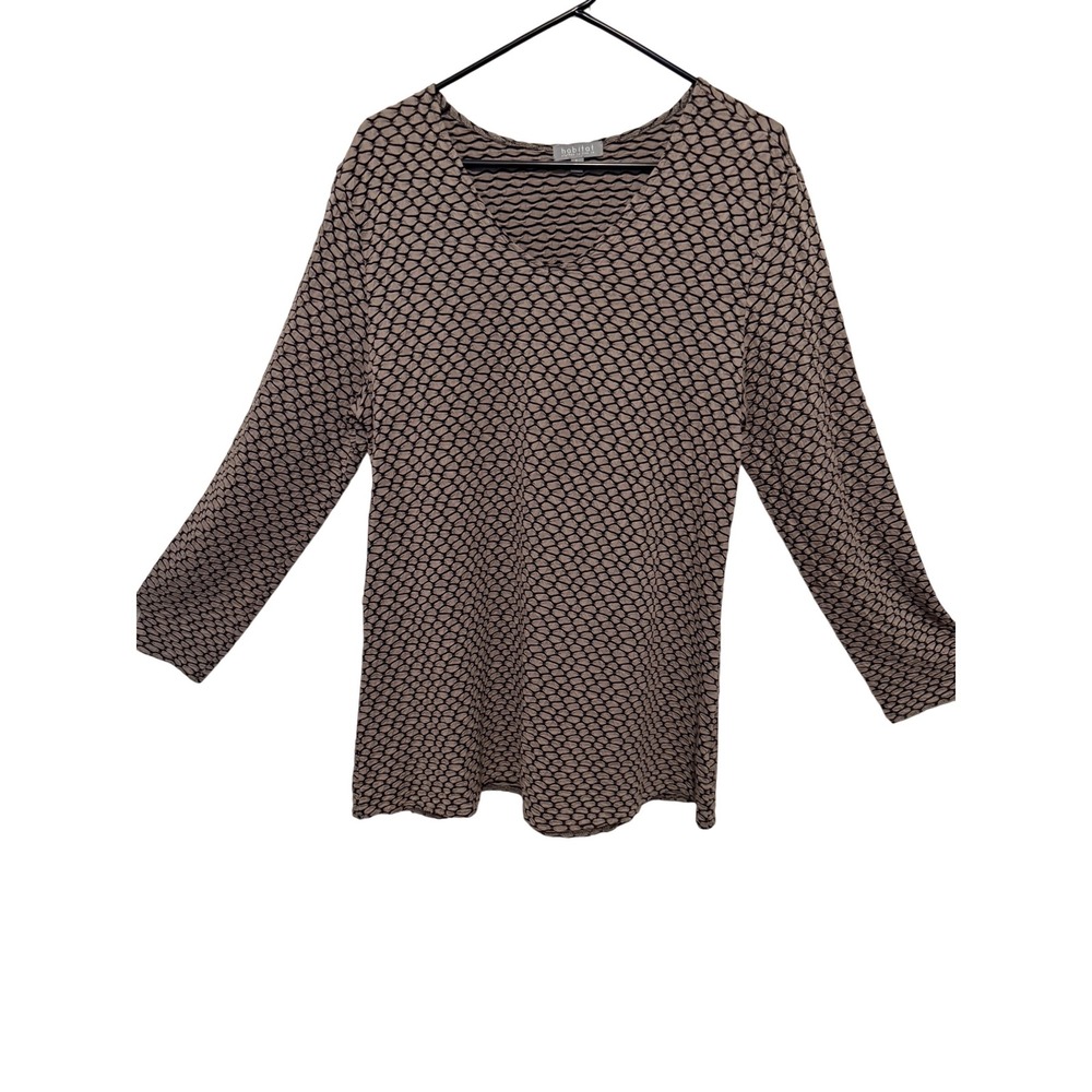 Habitat‎ Clothes to Live In Womens Taupe Black Honeycomb Textured V-Neck Top L